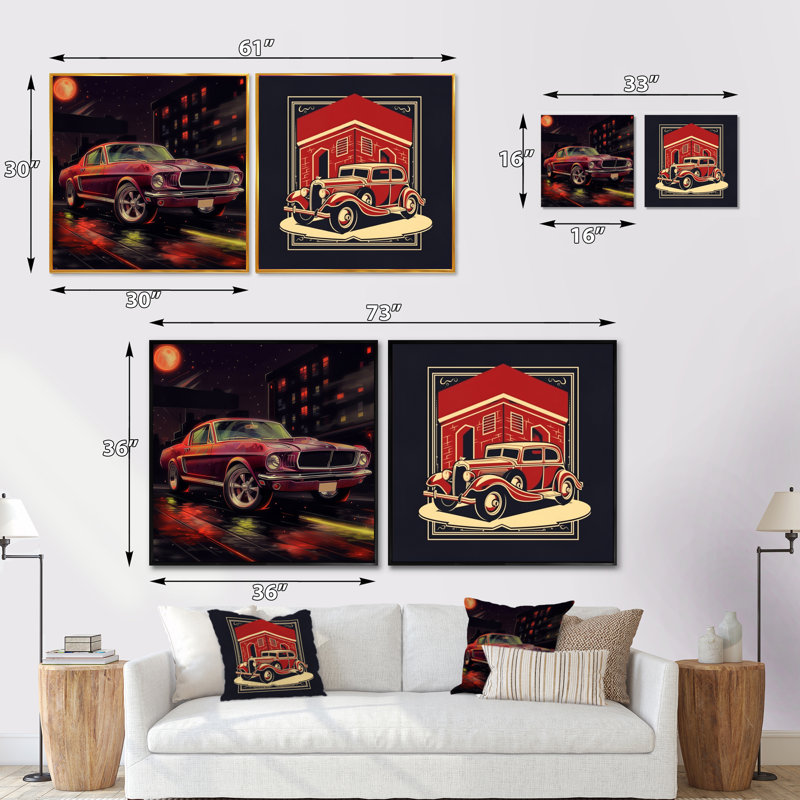 Red and Black Revving The Canvas - Cars American Muscle Square, ensemble de 2 collages, Toile tendue, H 16 po x l 33 po