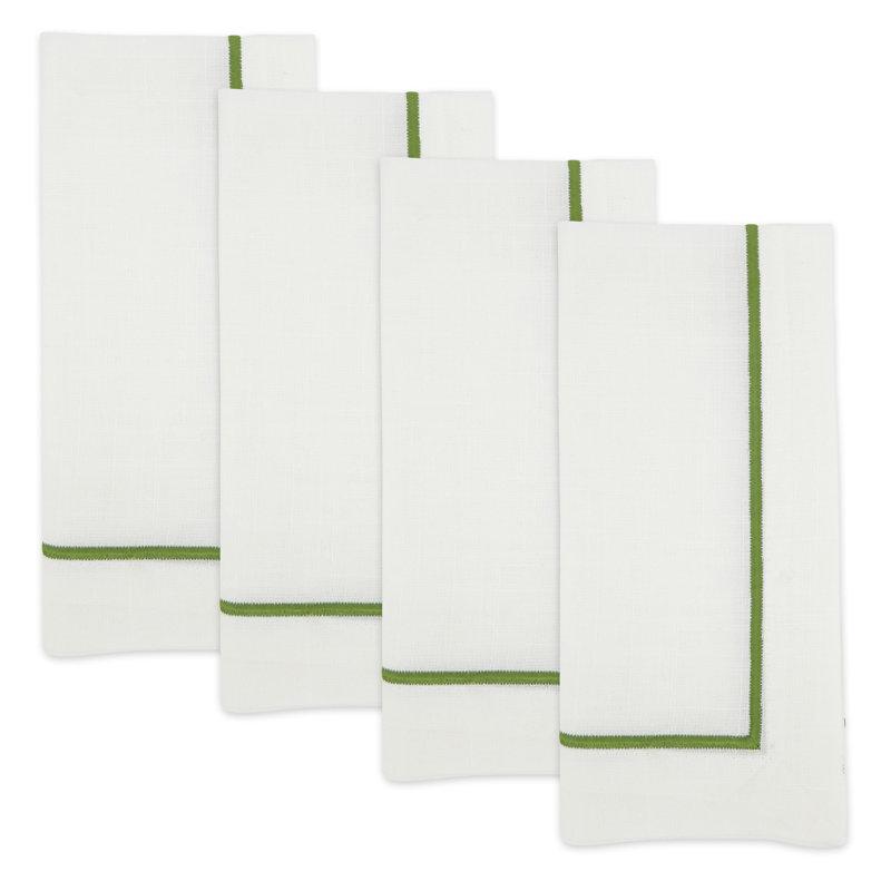 Kiwi Green Embroidered Line Design Square Dinner Napkin Set