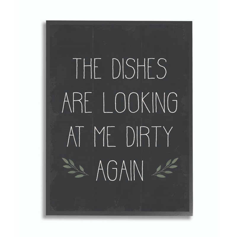 «Dish Look Dirty Funny Family Kitchen Word Design» - Impression d'art textuel sur toile, Giclée encadrée noir minuit