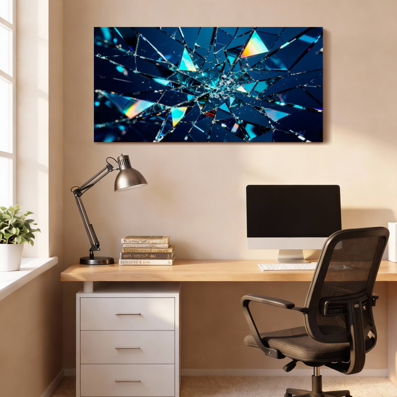 Ensemble de 1 tableau sur toile à motif abstrait de verre brisé, H 16 po x l 32 po