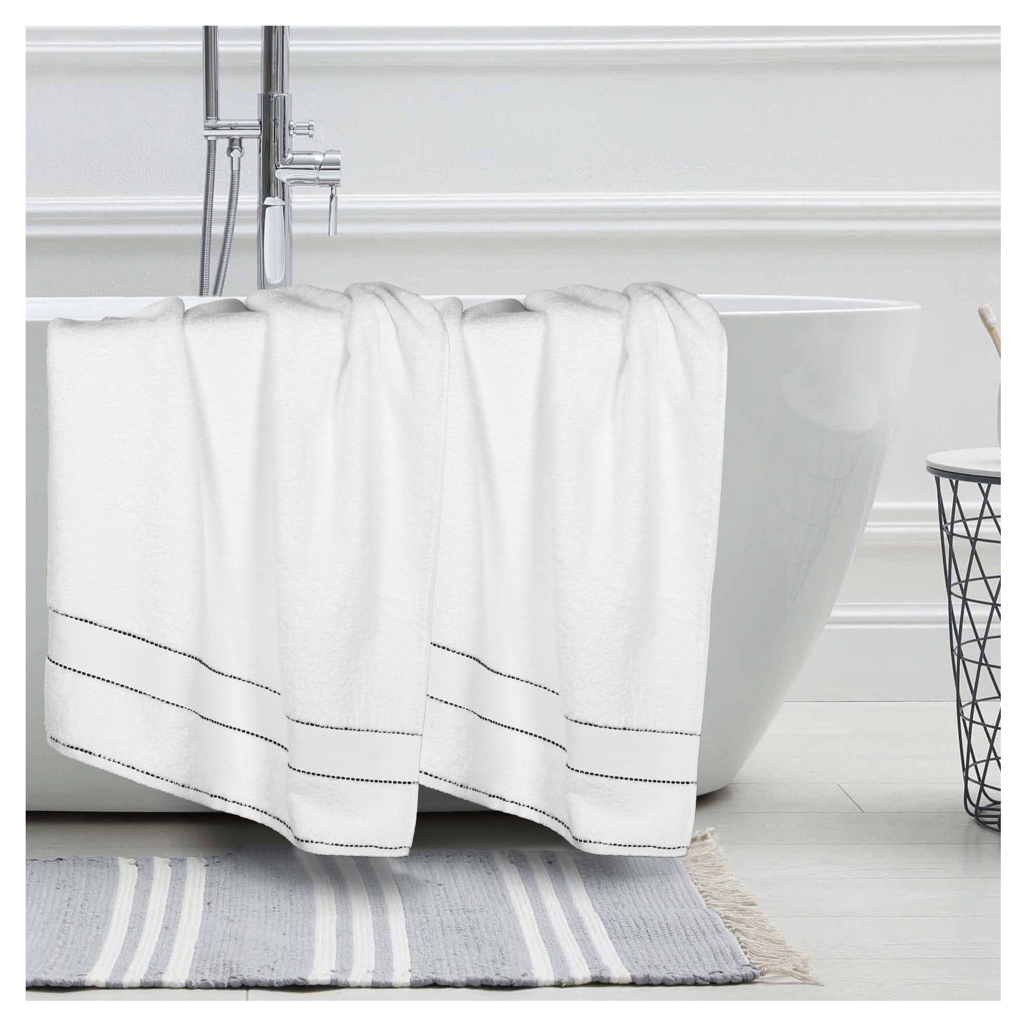 Abrianna Egyptian Giza Cotton Bath Sheet, White/Black