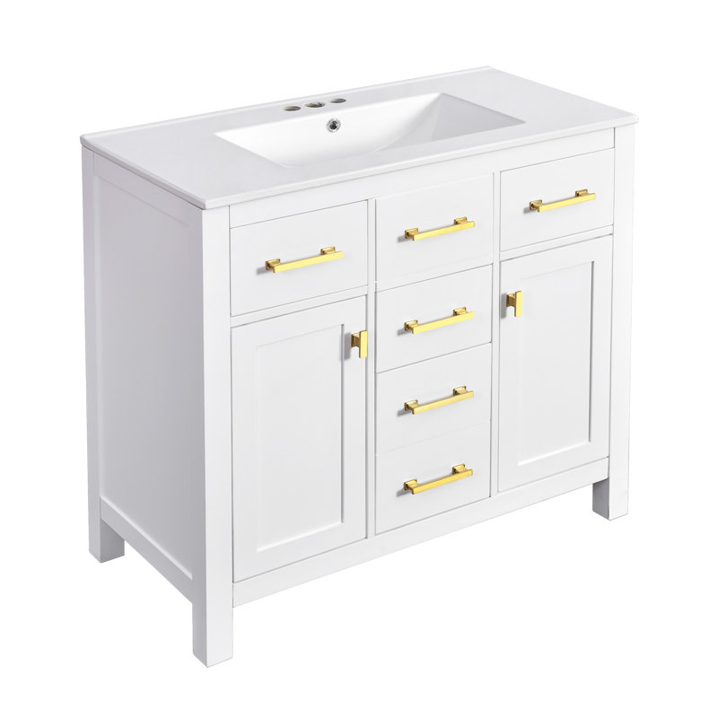 Meuble-lavabo autoportant avec 4 tiroirs Bathroon, Blanc
