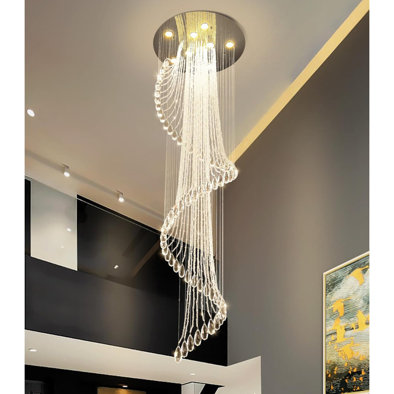 Lustre en cristal moderne à haut plafond et intensité variable, H 78 po x l 24 po x P 24 po, Argent argent, 8