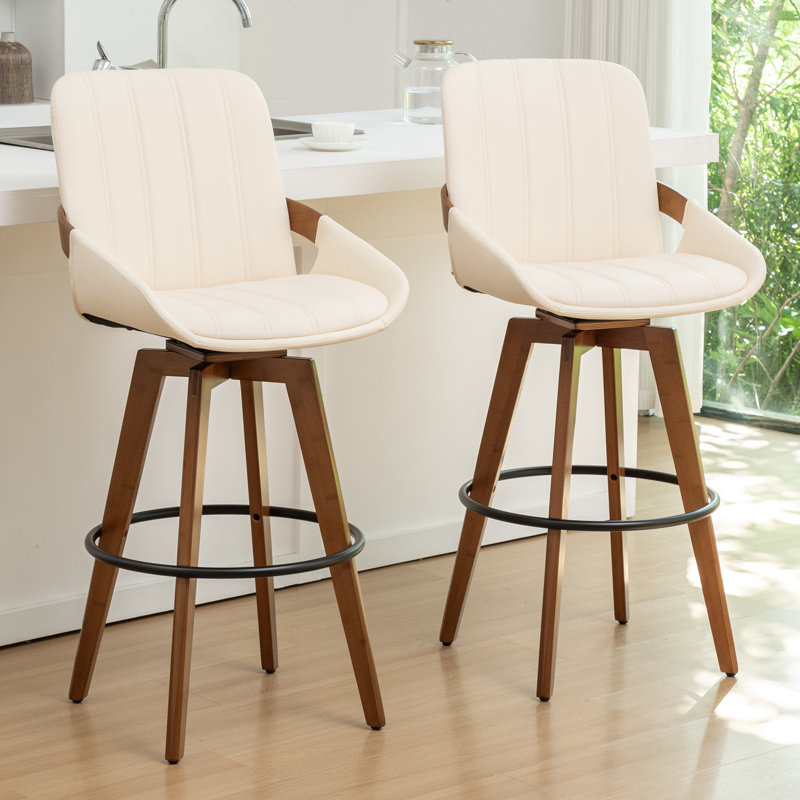 Tabouret de bar et de comptoir pivotant en cuir Modern, Beige, Tabouret de comptoir (siège d'une hauteur de 26,3