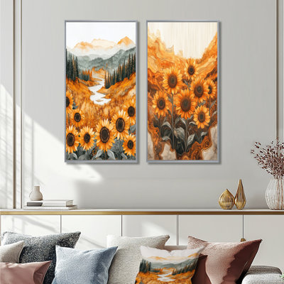 Autrum tournesols champ dans les bois I - collection d'art mural floral 2 pièces