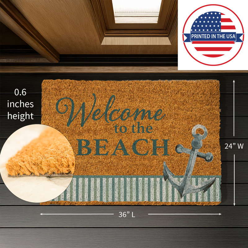 Blue Coastal Beach, Coir Mat 36"x24"