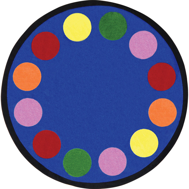 Tapis bleu éducatif touffeté à pois, Rond 7 pi 7 po