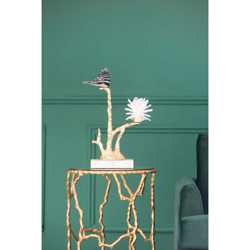 Figurine oiseau sur une branche, Or/blanc
