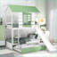 Double sur simple pin massif & amp; Lit superposé en panneau de fibres à densité moyenne avec glissière convertible Lit gigogne, blanc et vert