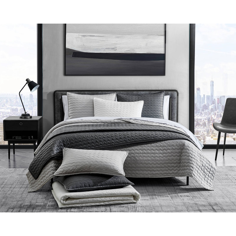 Soft Charcoal Reversible Cotton Queen Quilt Set