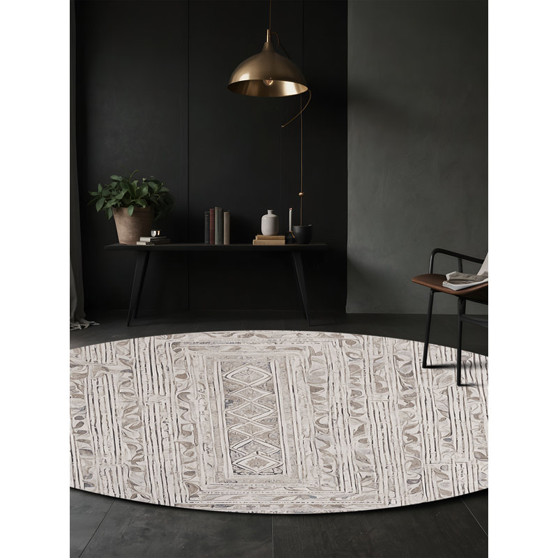 Tapis gris lavable à la machine, Rond 7 pi