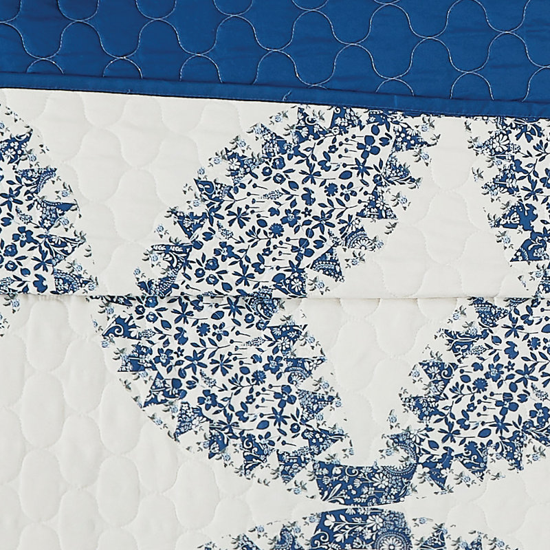 Ensemble de courtepointe en microfibre bleu / crème, Courtepointe très grand + 2 taies décoratives tr