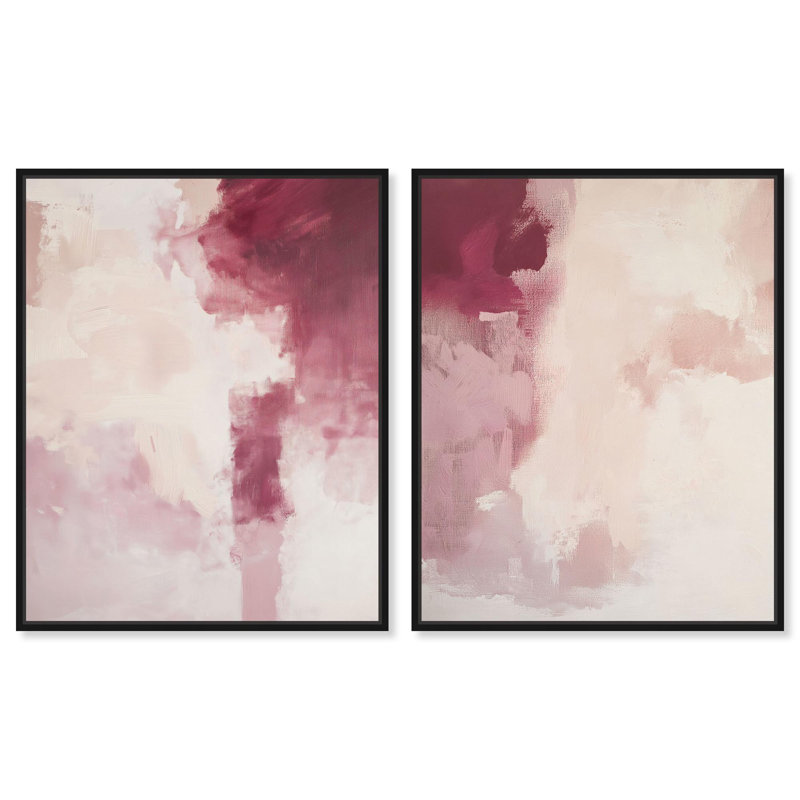 Rose Mist set Canvas Set of 2 Pastel Art Prints by , Cadre flottant noir, H 30 po x l 24 po