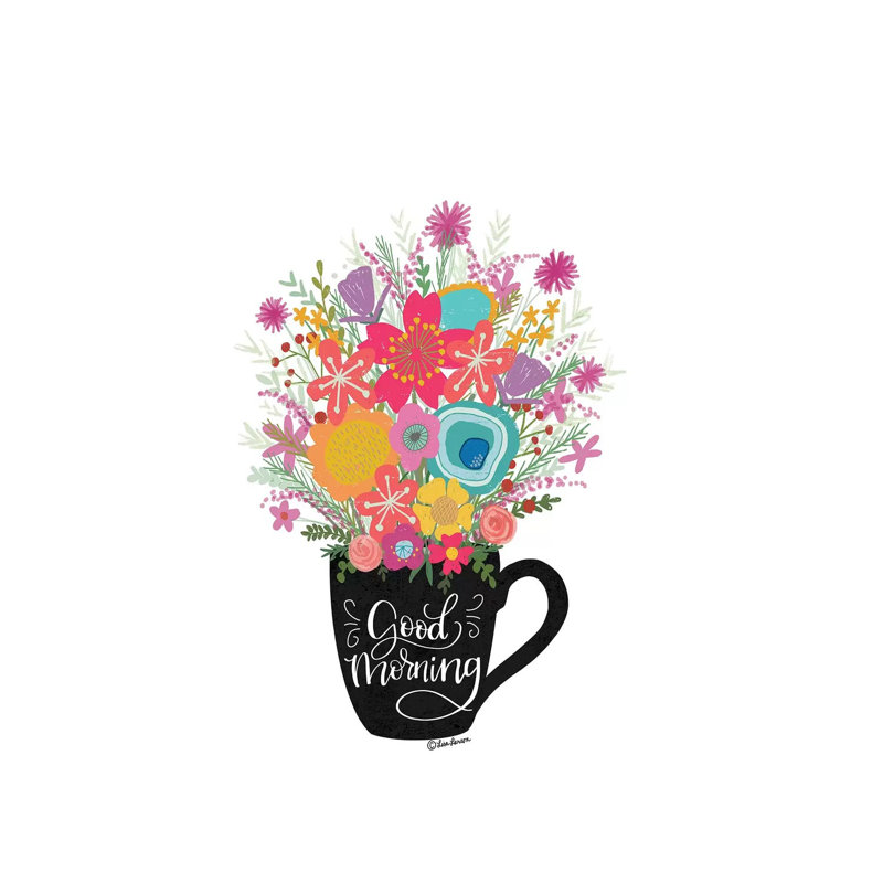 Good Morning Coffee Floral by Lisa Larson - Wrapped Canvas Print, 20.32 cm H x 30.48 cm W