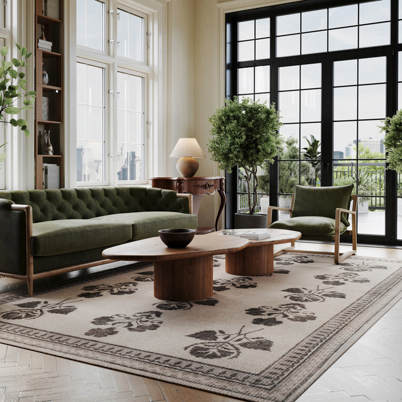 Tapis floral en laine touffeté à la main Floris, Rectangle 9 pi 6 po x 13 pi 6 po