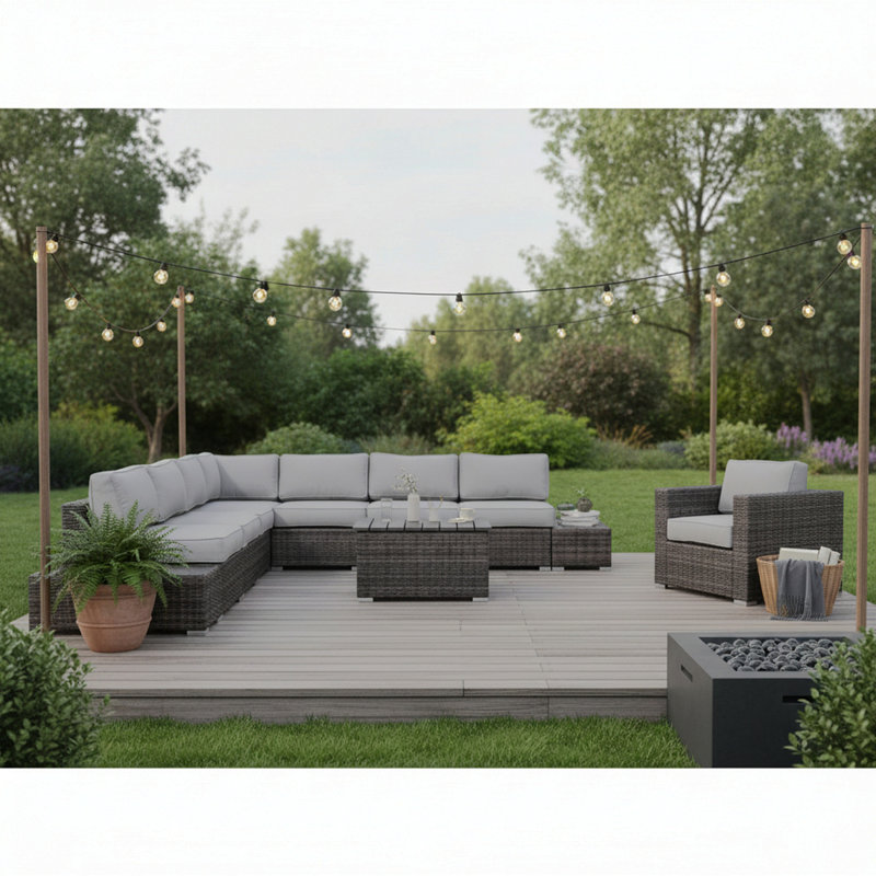 Ensemble de conversation de terrasse en osier pour 7 personnes avec coussins - entièrement assemblé