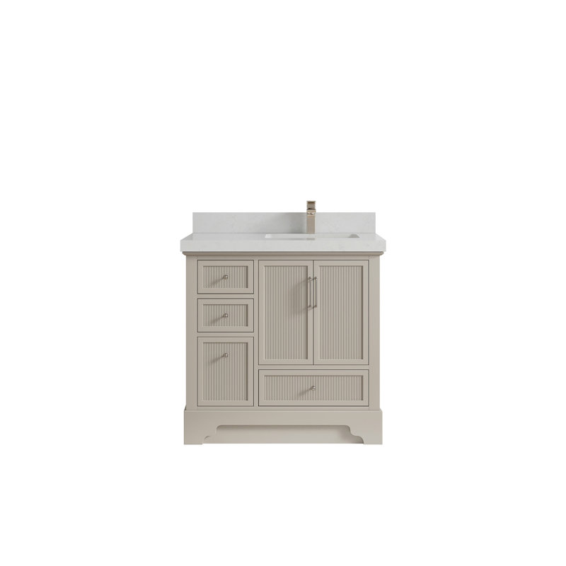 36 po X P 22 po Meuble-lavabo décalé à droite D Quartz de Carrare (option boutons)