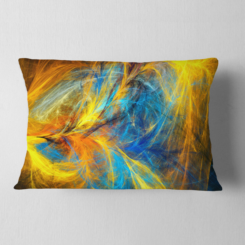 Gold and Blue Psychedelic Pattern - Abstract Printed Pillow