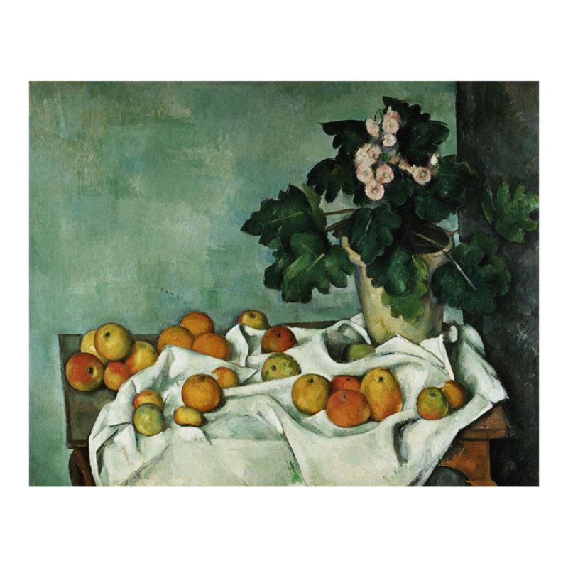 Nature morte avec des pommes et un pot de primevères par Paul Cézanne - Estampe numérique, H 22 po x l 28 po