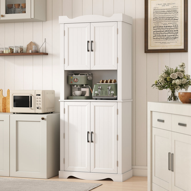 Armoire de cuisine 73 po, huche de cuisine avec tablettes de porte, 73 po, blanc, Blanc