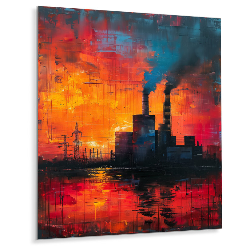 Orange rouge, énergie, montée en puissance de la centrale solaire - centrales électriques, impression d'art mural