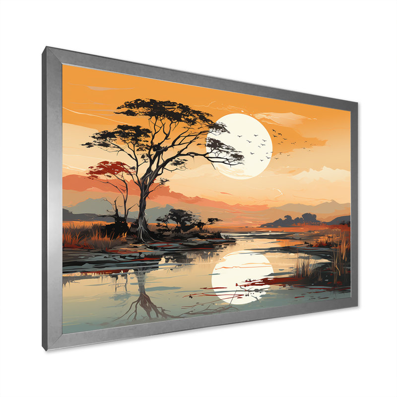 «Afrique Minimalisme», impression sur toile, Cadre simple argenté, H 24 po x l 32 po x P 1 po
