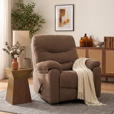 Manual Handle/Lever Recliner Chair with Sturdy Metal Support Frame, Extra Thick Padded Armrest, Chenille Recliner for Living Room, Bedroom, Home Theater-Brown