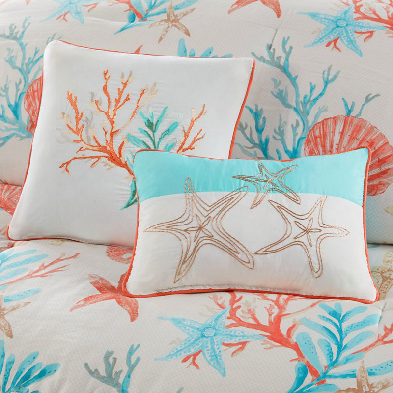 7 Piece Cotton Sateen Comforter Set Coral