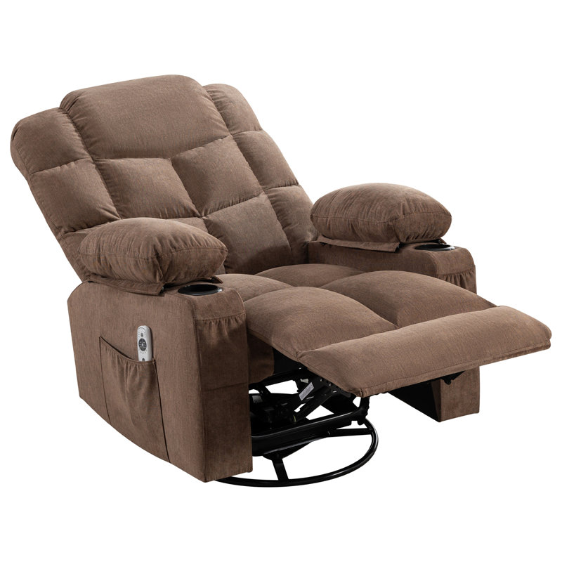 Oversized Massage Swivel Recliner Chair With Lumbar Heating For Living Room Rocker Recliner With Cup Holders And USB Charge Port, For Adult
