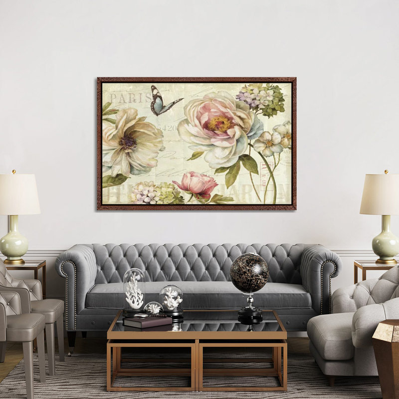 Marche De Fleurs IV 1 Piece Wall Art on Canvas, 152.5 cm H x 101.5 cm W, Classic Brown Wood Framed