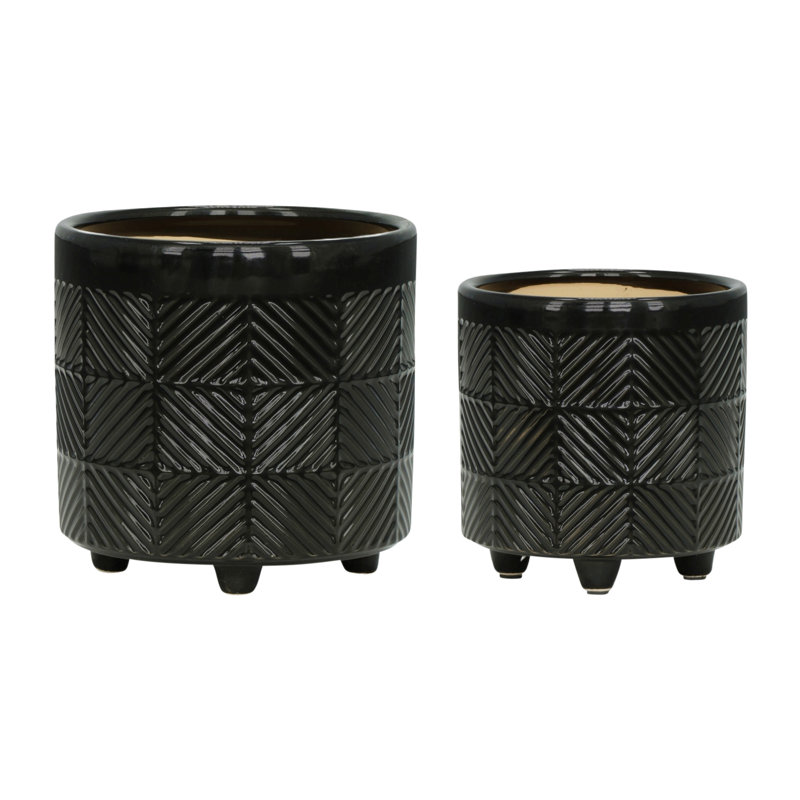 Pot à fleurs texturé S / 2 6/8 ", Noir