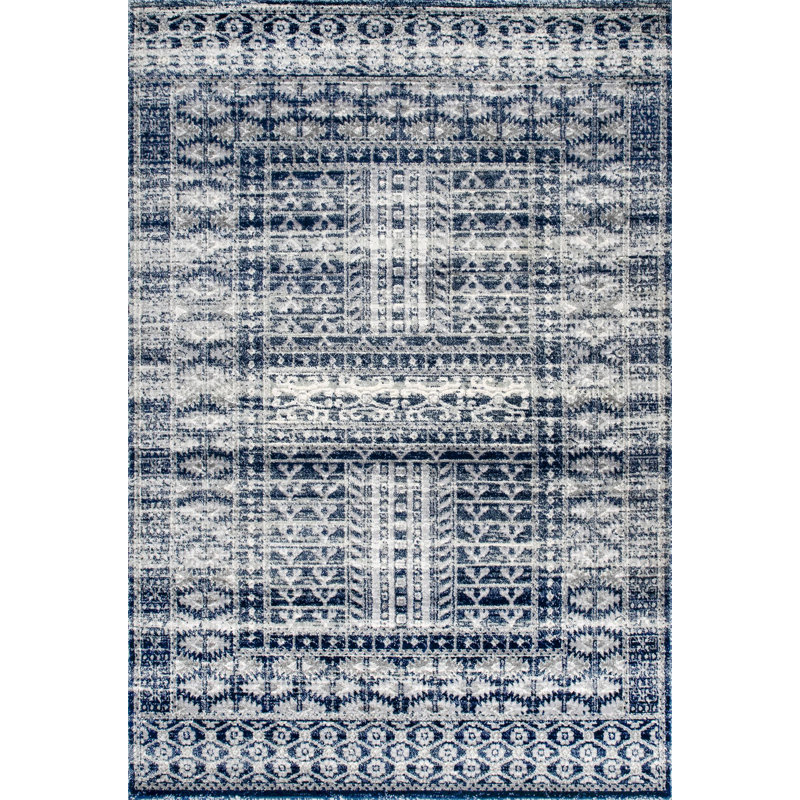 Tapis bleu / blanc Hilburn Southwestern, Rectangle 9 pi x 12 pi