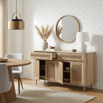 Cord Sideboard with 2-Drawer, 4 Doors and Shelves for Living Room, Kitchen, or Entryway