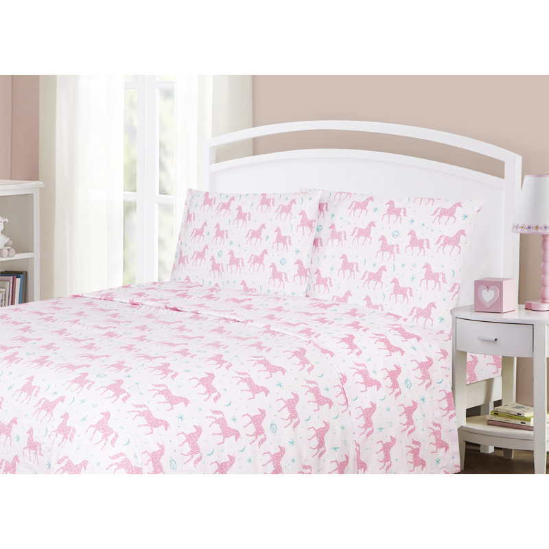 Kids Rule Juvi Sheet Sets Microfiber Unicorns And Stars Sheet Set, Twin Sheet Set with Fitted Sheet and 1 Pillowcase