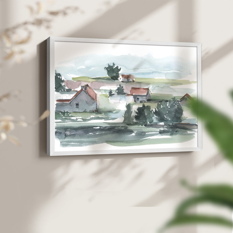 Valley Farm II -Framed Print - Restickable, 11" H x 14" W, White