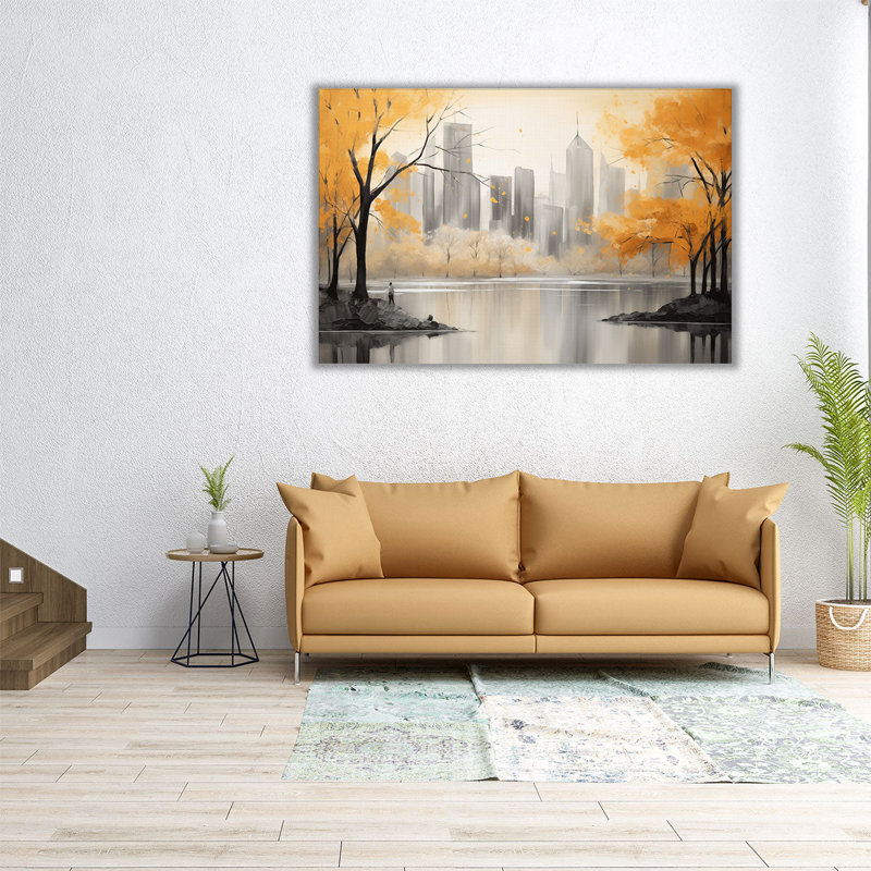 "Lueur dorée d'un paysage urbain", H 24 po x l 36 po
