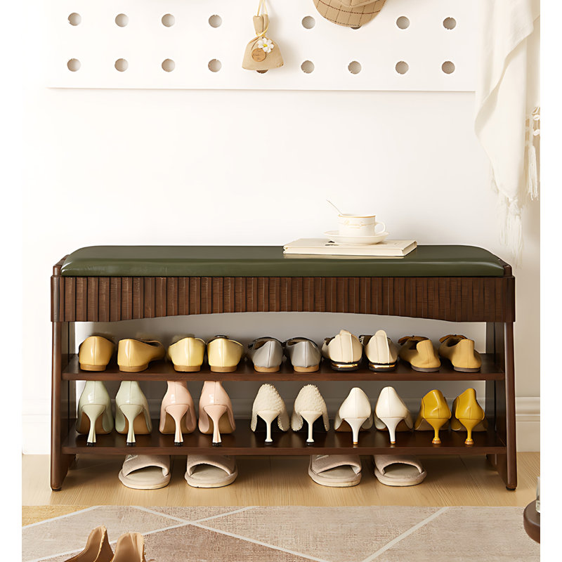 Solid Wood Flip-Top Multi-Layer Shoe Storage Bench