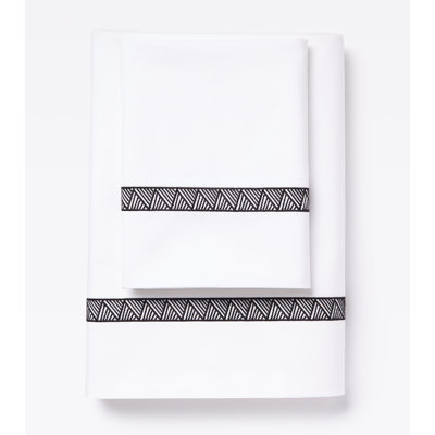 510 Thread Count Cotton Percale Sheet Set with Weave Embroidery in Palm