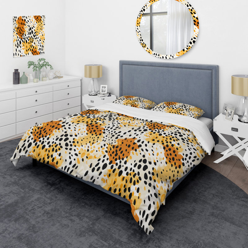 Ensemble de housse de couette jaune et noir à imprimé guépard sauvage III, Housse de couette pour grand lit et 2 taies décor