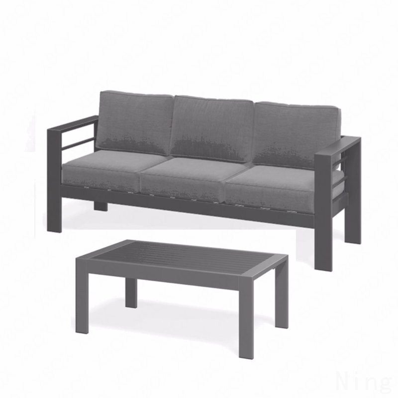2 Pieces Outdoor Patio Set, All-Weather 75” 3-Seat Metal Patio Sofa Couch With Thick Beige Cushions, Khaki Frame And 43” Coffee Table