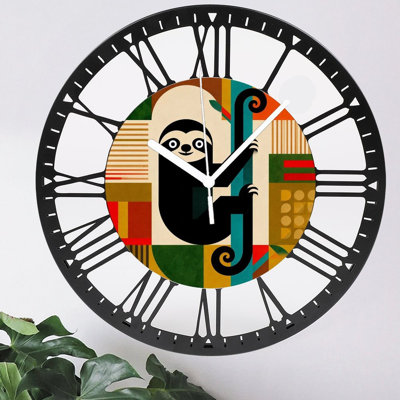 10" Round Iron Wall Clock with Silent Quartz Movement, Roman Numerals, UV-Printed Design