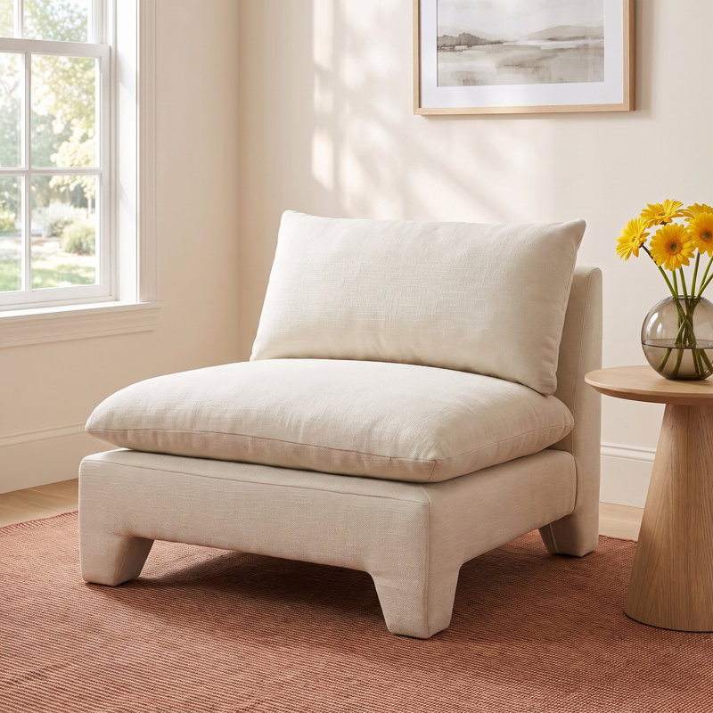 Annie Upholstered Lounge Chaise, Cream Basketweave