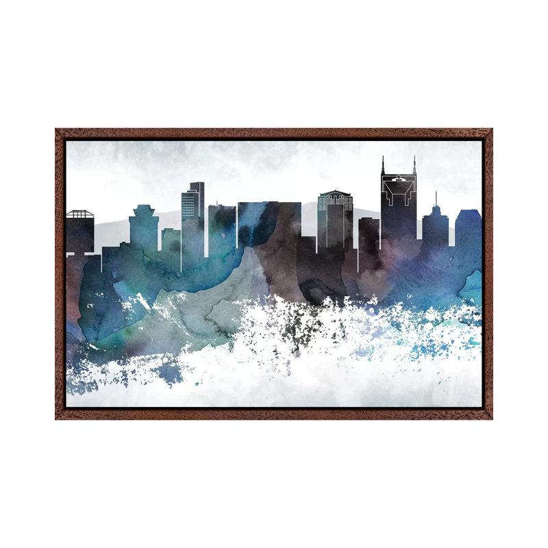 Nashville Bluish Skylines - Print on Canvas, 45.72cm H x 66.04cm W x 3.81cm D, Classic Brown Wood Framed