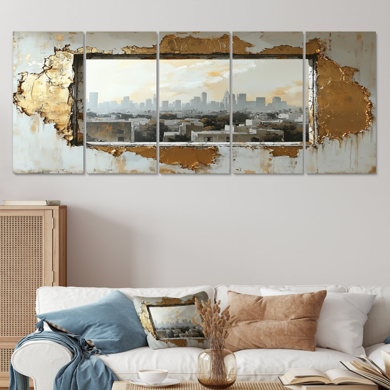 Los Angeles en or et tons de gris III - ensemble d'art mural sur toile Los Angeles, H 28 po x l 60 po