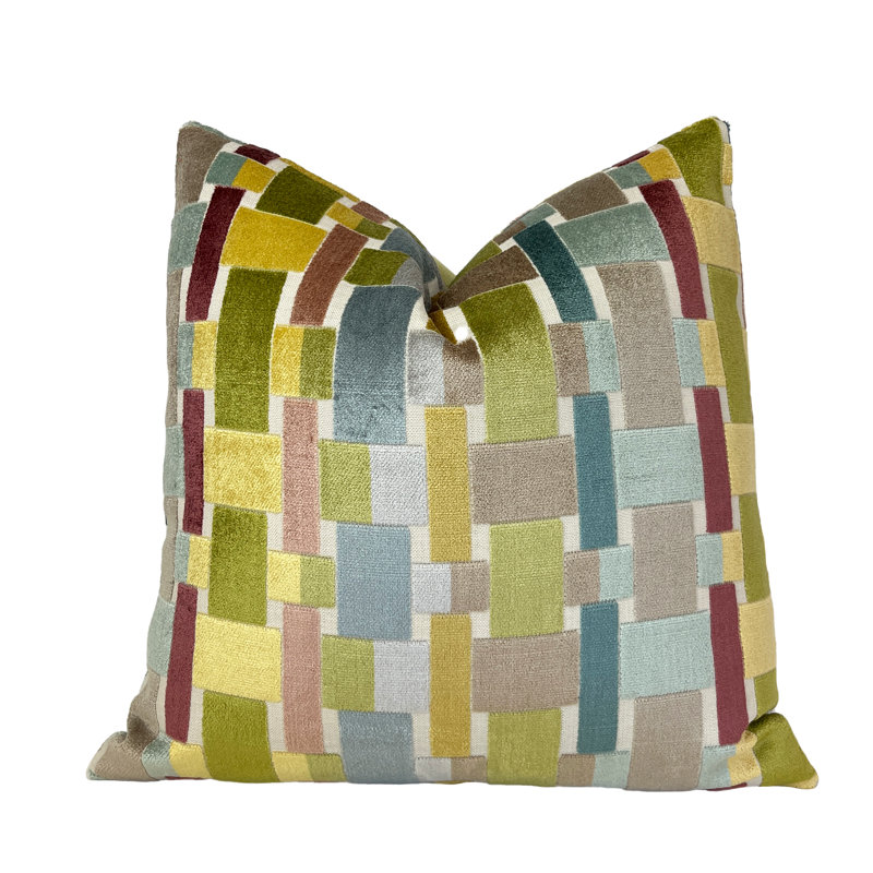 Housse de coussin en velours Ava, Vert géométrique, H 20 po x l 20 po
