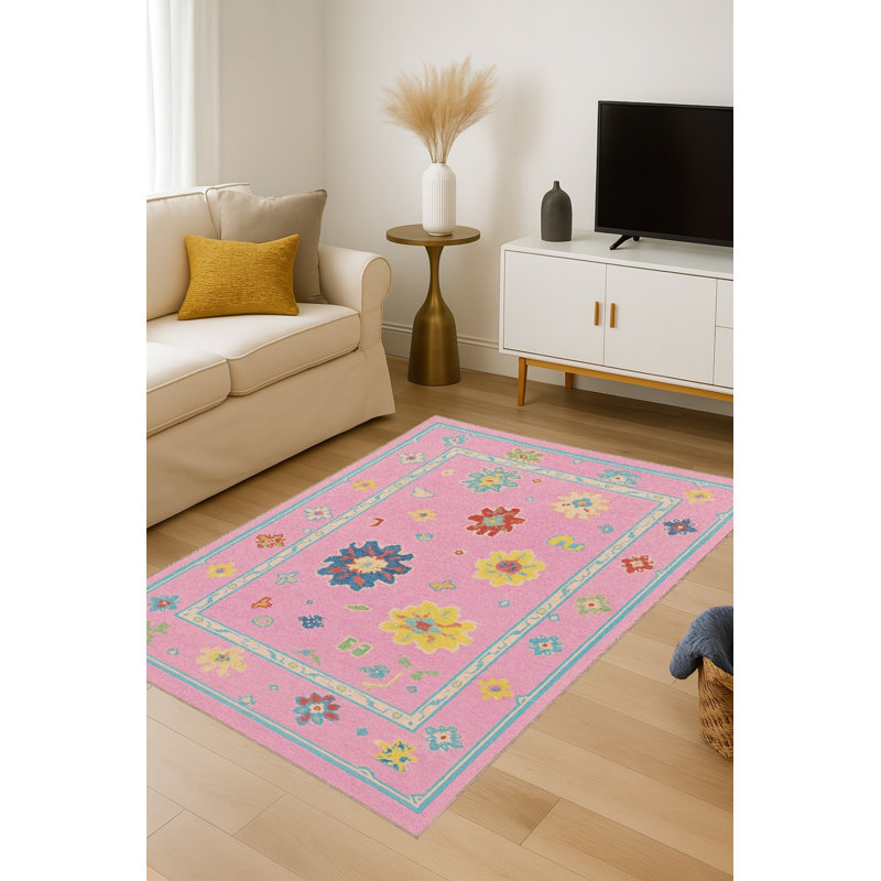Tapis beige tissé à motif floral lavable Mosso, 2'6" x 4'11"