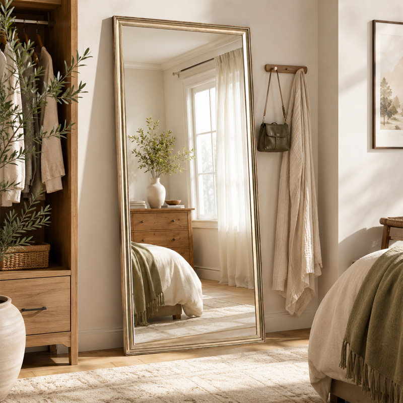Miroir de plancher pleine longueur CUFEFI moderne à cadre en PS pour chambre à coucher, salon et entrée