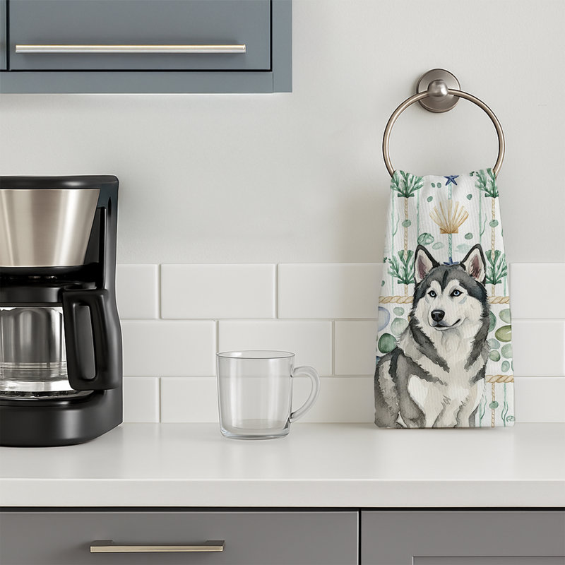 Serviette de cuisine grise et blanche Alaskan Malamute, Malamute d'Alaska gris et blanc