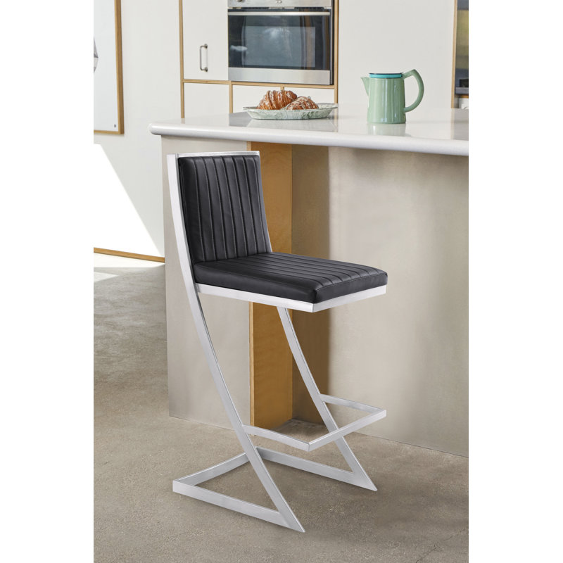 Addicyn Steel Metal Counter Height Bar Stool, Vintage Black/Brushed Stainless Steel, Bar Stool (30" Seat Height)