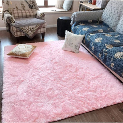 Ultra Soft Pink Rugs For Bedroom 5X8 Feet, Fluffy Shag Area Rugs For Living Room, Large Comfy Furry Rug For Kids Baby Room Decor, Non Slip Nursery Rug Modern Indoor Fuzzy Floor Carpet
